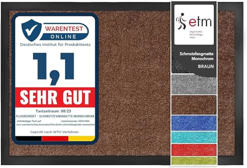 Karat Tapis Anti-salissures Monochrom - Tapis d'entrée - Antistatique - Lavable et Absorbant - Plusieurs Tailles et Couleurs (Marron, 135 x 200 cm)