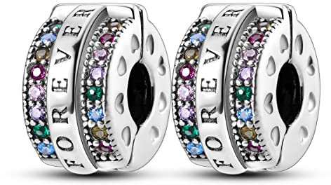 Parmuz Stopper Perlen Charms für Charm-Armbänder 925 Sterling Silber Clip Rondelle Spacer Charm mit Gummi innen Schmuck Geschenk für Frau