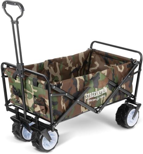 Stagecaptain BW-907 CA Bollycart rullvagn vikbar utan tak – handvagn med bredder, stora däck – vikbar metallram kan belastas upp till 80 kg – vikbar – 2 ytterfickor – kamouflage