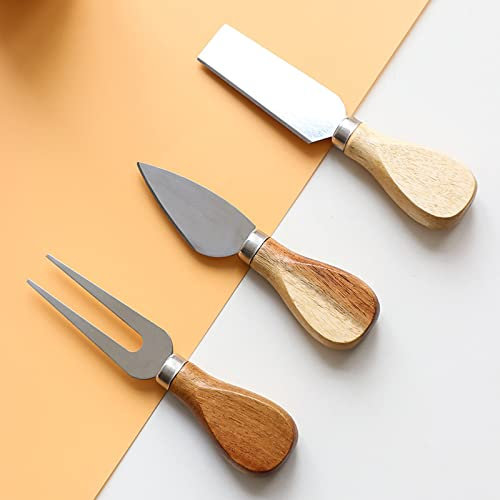 KOLUZ Käsemesser-Set, 3-teilige Edelstahl-Käsehobel-Käsegabel-Käseschaufel mit Akaziengriff, Pizzaschneider-Käsehobel, perfekt für Jubiläum, Party, Picknick, Geburtstage, Hochzeit