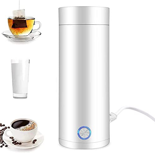 kieyeeno Tragbarer Reise Wasserkocher, 400ML Kleiner Wasserkocher für Unterwegs, 3-in-1 mini wasserkocher, Schnell Kochender und Automatisch Abschaltender Heizbecher für Tee, Kaffee, Babymilch (WEISS)