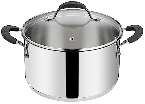Lagostina Tempra Acciaio Casseruola Fonda e Coperchio, Casseruola Ø 20 cm in Acciaio Inox 18/10 + Coperchio in Vetro, con Fondo Lagotherm e Maniglie in Silicone