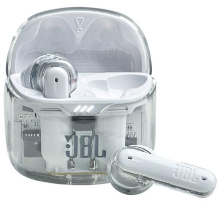 JBL Tune Flex Ghost, Auriculares In-Ear Inalámbricos con Cancelación de Ruido Adaptativa, Bluetooth, Resistente al Agua y al Sudor IPX4, Aplicación JBL Headphones y 32 horas de batería, White Ghost