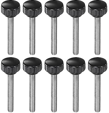 QUARKZMAN 10pz Pomelli Zigrinati Bloccaggio M8 x 60mm Filettatura Maschio 25mm Testa Impugnatura Plastica Metrico Testa Zigrinata Viti Bullone Pomelli Filettati Perno Maniglie, Nero