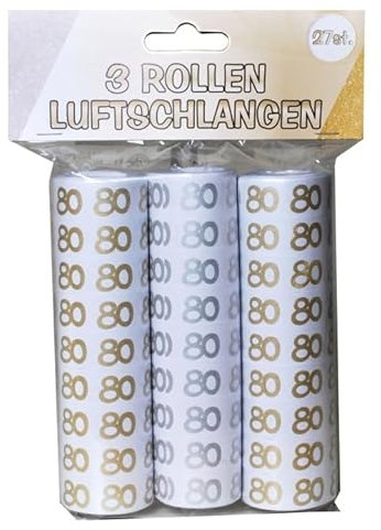Luftschlangen 80 silber gold weiß, 3 Rollen