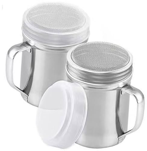 XIAOXIONGYUXIN 2 Pieces Stainless Steel Shaker Seasoning Cans with Rotating Cover, Steel Seasoning Bottle with Handle, Spice Shakers for Cooking, Kitchen Gadget
