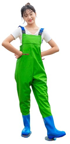 Wansiman Wathose mit Brusthöhe mit Stiefeln,Teichhose Damen Mit Tasche,Angelhose mit Watstiefel,Erwachsener,wasserdicht,atmungsaktiv,für Baustellen,Angeln,Bauernhöfe,Gärten,Jagen,Fliegenfischen