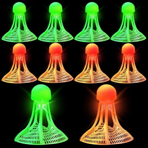 ATMWM 10 Stück Led Federball Badmintonbälle, Led Federbälle, Jump Ball Leuchtend LED Federballs Luminescent Balls Fun Badminton Selbstübungs-Rebounder-Set Kinder für Indoor/Outdoor Sportaktivitäten