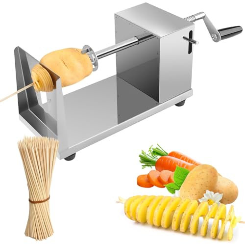 Affetta Patate a Spirale, Affettatrice a Spirale, Tagliapatate a Spirale, Per Patate, per Frutta, Verdura, Patate, Chip Tornado, Cetrioli O Carote, con 50 Bastoncini Di Bambù