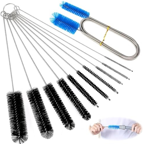 11 piezas mini espárrago de limpieza, pasador de paja, limpieza de acuario para manguera, 180 cm + 10 cepillos flexibles diferentes tamaños cepillo flexible para botellas de acuario y cocina