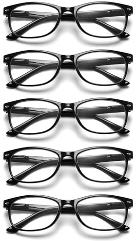 LANLANG Paquete de 5 gafas de lectura para hombre mujer, con bloqueo de luz azul, bisagra de resorte,Negro L-L001, +1,5 dioptrías