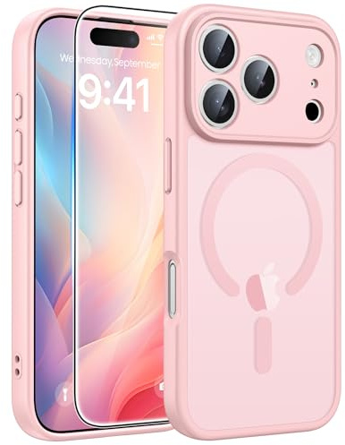 FNTCASE for iPhone 17 Pro-Max Case: [Compatible with Magsafe] Translucent Matte Cases with [Full Camera Protection] [Screen Protector] Military Grade Shockproof Protective Phone Cover - Light Pink