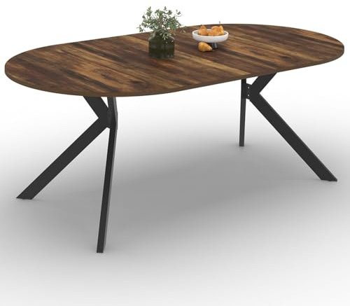 IDMarket – Mesa de comedor extensible redonda Alix 4-10 personas, pie araña negro y bandeja madera oscura Hawkins 110-200 cm