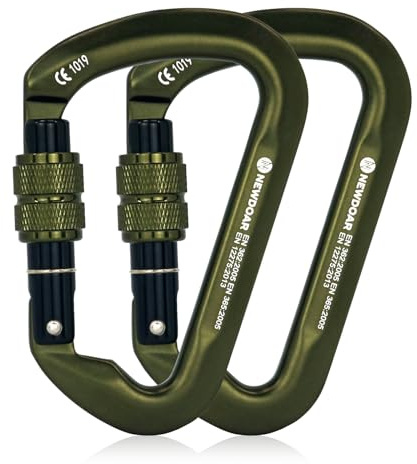 NewDoar 30KN CE Certified Climbing Carabiner Professional Heavy Duty D Screwgate Clip Locking Carabiner Clips for Rock Climbing,Rappelling,Rescue,Mountaineering,Rappelling