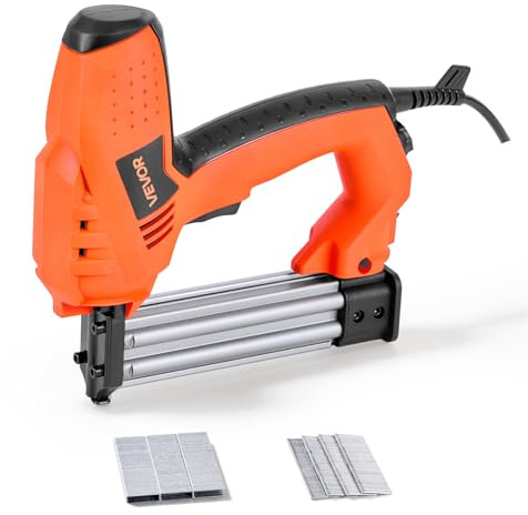 VEVOR Sparachiodi Elettrica Graffettatrice Calibro 18, 15-32 mm, Sparachiodi con 1000 Punti Metallici 1000 Chiodi, Impugnatura in Gomma Antiscivolo, Graffettatrice per Lavori di Falegnameria