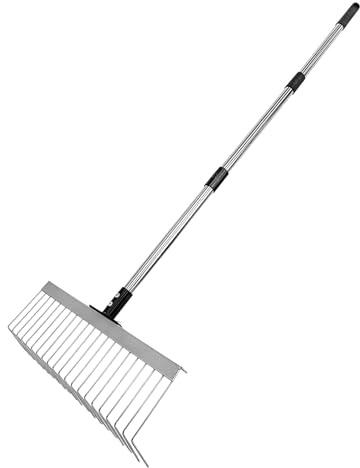 Rake De Césped - Herramienta De Jardín De Arbusto De Acero Pesado Rake | Cabeza Duradera De Rastrillo Ancho con Agarre Firme para La Limpieza De Hojas De Corte De Corte, Ideal para La Limpieza Patio