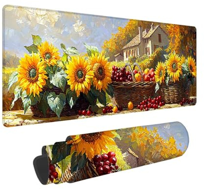 Gaming Mauspad, Mousepad XXL 700 x 300 mm Mouse Pad mit Wasserdicht und Anti-Rutsch Großer Tischunterlage für Büro&Zuhause Verbessert Präzision und Geschwindigkeit Gaming Zubehör (Sonnenblumen) K-800