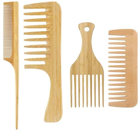 4 Peignes En Bois Antistatiques, Peignes À Queue Pointue, Peignes En Bois À Dents Larges Pour Femmes, Adaptés Au Soin Des Cheveux Bouclés, Des Salons De Coiffure Et Des Coiffeurs.