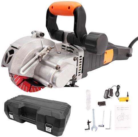 Mauernutfräse Schlitzfräse 4800W, Betonschneider Set Nass und Trocken 5000r/min Max. Schnittgröße 42x40mm, Elektrische Nut Maschine mit 5 Diamantklingen und Wasserpumpe, für Schneiden Beton Stahl