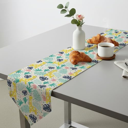 Yellow Giraffe Green Cactuses Leaves Table Runners Table Turner for Dining Scarf Spring Decorations Party Kitchen Dining Coffee Holiday Party Decor for Home Kitchen Holiday Decor 18 × 72 inch