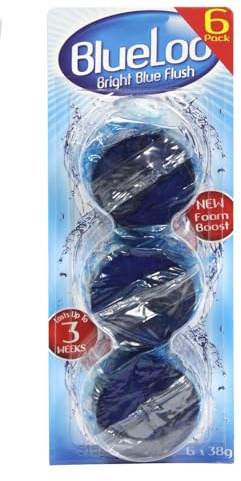 Sanicare BlueLoo Bright Blue Flush Toilet Cistern Blocks, Pack Of 1-6 Blocks, 38g Each, Long Lasting Fragrance, Prevents Limescale, Lasts Up to 3 Weeks