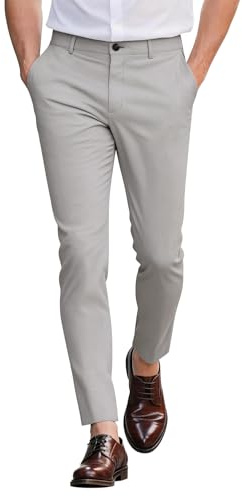 GINGTTO Chinos Trousers Men Slim Stretch Smart Formal Slacks Grey 30