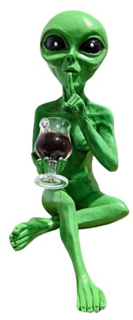 Figura de alienígena de resina, decoración de resina verde divertida con copa de vino, accesorios decorativos alienígenas, para vacaciones, cumpleaños, hogar, habitación, escritorio, estanterías