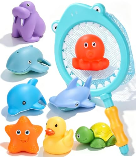 Gyxova 9 stycken mögelfria badleksaker utan hål, badleksak pool, vattenleksaker barn, badleksak baby, pool plaskdamm leksak för badkar, strand, pooler