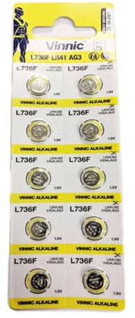 Vinnic Cellula a bottone, 10 pezzi L736, AG3, G3, LR41, pezzi da 1,5 V.