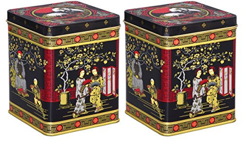 tea4chill 2 Stk Teedosen für losen Tee 200g, Gewürzdosen, Black Japanese, Metall, eckig mit Scharnierdeckel, 88 x 88 x 115mm (LxBxH)