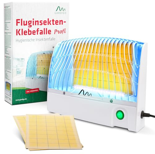 GARDIGO® Zanzariera Elettrica Luce UV fino a 70m² con Adesivo, Acchiappa Insetti, Zanzare, Mosche, Insetticida Moscerini da Interno per Cucina, Ristorante | Lampada Mosche e Zanzare | Antizanzare