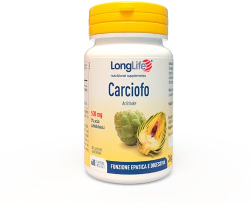 LongLife® Carciofo | Titolato al 5% acidi caffeilchinici | Supporto funzione digestiva ed epatica | Metabolismo dei lipidi e azione antiossidante | 1 mese di trattamento | Vegano e senza glutine