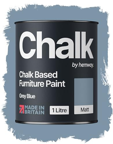 Hemway Chalk Based Furniture Paint, Grey Blue 1L, Matt Finish Shabby Chic, Chalk Paint Furniture & Walls, Quick Dry & 1 Coat