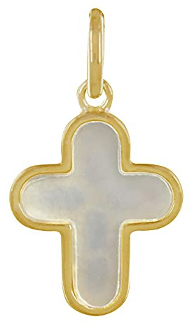 LES POULETTES BIJOUX - Pendentif Plaqué Or Croix de Nacre