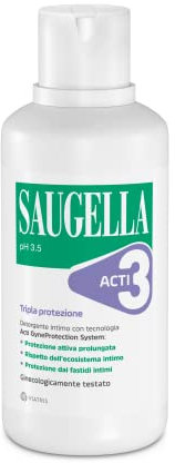 Saugella Acti3, Detergente Intimo, pH 3.5, con Timo e Zinco, Protezione Rafforzata contro Bruciore, Prurito e Odore, Adatto in Gravidanza e Durante il Ciclo Mestruale, 500 ml