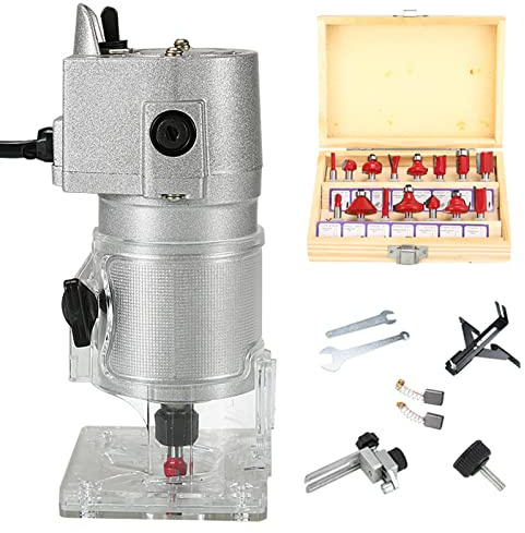 ZPYXBH Rifilatore Per Legno, Rifilatore Fresatrice Verticale, 30000R/MIN 800W Electric Fresatrice Rifilatore in Alluminio, Laminatore Trim Router Con 15 Punte Per Fresatrice, Pialla Filo Per Legno