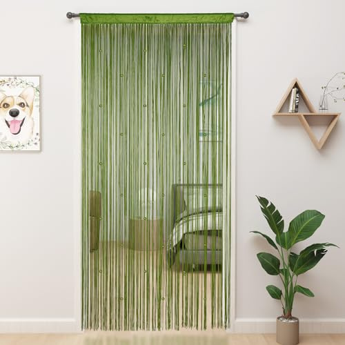 YIIBAII Beaded Curtain Beaded Curtains for Doorways Crystals Suitable for Interior Decoration and Partitions Hippy Closet Curtains (Green, 39x79)