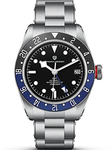 Pagani Design 1706 Herren GMT Automatik Uhren Hommage Black Bay Herren Mechanische Armbanduhren Multi-Time Zone Funktion Wasserdicht 200M Herren Sportuhren (Schwarz Blau)