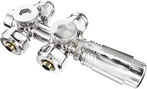 Heilmetz Vanne thermostatique，vanne universelle avec thermostat pour radiateurs，10 bar ，7 niveaux réglables, Kit de raccordement central （Chrome）
