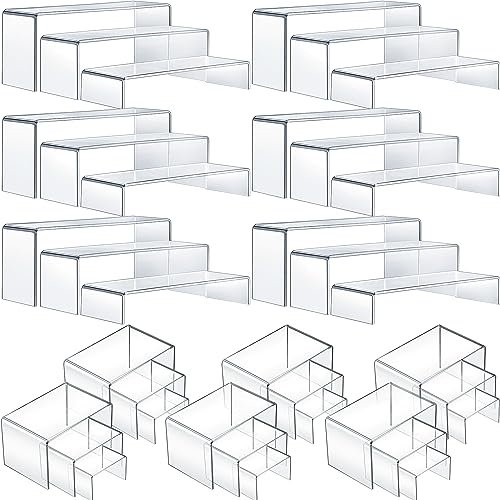 Sintuff 12 Sets transparente Acryl-Display-Erhöhungen, rechteckige Sammlerstücke, Display-Regal, Buffet, Erhöhungen und Ständer für Lebensmittel, Vitrinen, Regal für Figuren, Kuchen, Dessert, Schmuck,