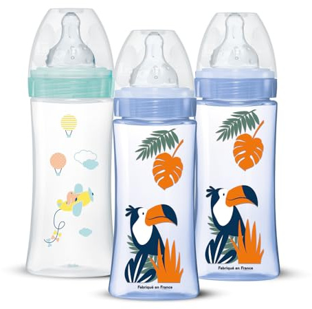 DODIE Lot de 3 Biberons Anti-Coliques Tétines Rondes 330ml +6 mois 3 vitesses Débit 3 - Bleu et vert