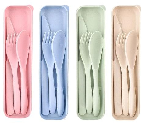4 Pack Travel Cutlery Set Portable Camping Utensils With Case Reusable Spoon Fork Knife Tableware Set for Picnic Daily Use