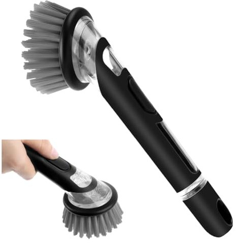 AUAUY Cepillo dispensador de jabón, cepillo para platos con dispensador de jabón, cepillos de limpieza de sartenes y ollas