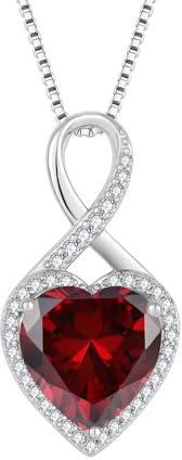 FJ Collier Infini Coeur Argent Sterling 925 Pendentif Grenat Collier Pierre de Naissance Janvier Bijoux Cadeaux pour Femme