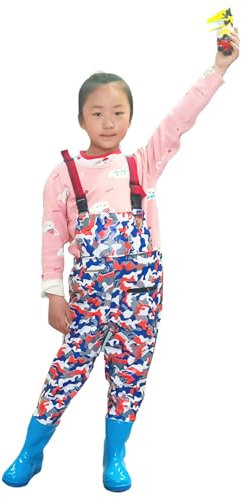 Wansiman Kind Wathose mit Brusthöhe Mit Tasche,Angelhose mit Watstiefel,Teichhose mit Stiefeln,wasserdicht,atmungsaktiv,Unisex,Teenager,für Angeln,Bauernhöfe,Gärten,Fliegenfischen,Jagen,Waten