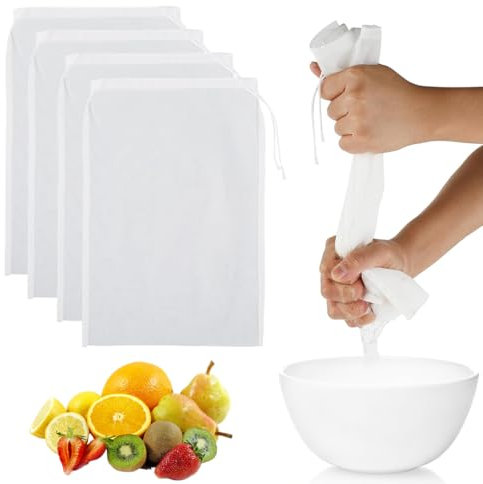 BIRLOZA Sacs à Lait de Noix Tissu à Mailles Fines Réutilisables avec Cordon de Serrage Sac à Lait Végétal Étamine Alimentaire Passoire Fine (20 × 30 cm)