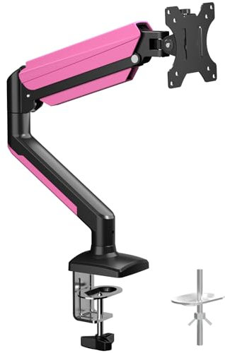 suptek Monitor Halterung für 13-32 Zoll LED LCD Bildschirm bis zu 9 kg, Monitor Arm mit Gasfeder, 360° Drehbar Höhenverstellbar Schwenkbar Neigbar, Monitorhalterung VESA 75x75/100x100 mm, Schwarz-Pink