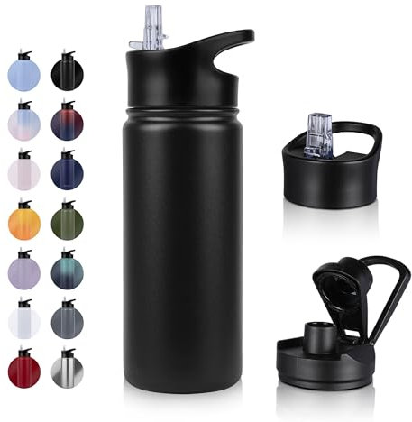 UMBFUN Insulated Water Bottle - 500ml 2 Lids (Straw Lid and Spout Lid) - with Straw,Stainless Steel Double-Walled Insulated Vacuum Leakproof,BPA Free,Drink Flask for Travel Sports Gym Camping Hiking