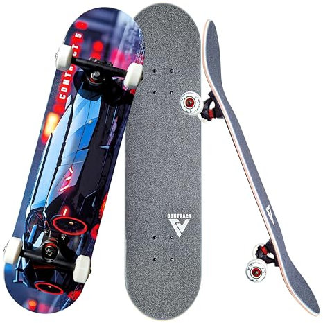 CONTRACT 5 Komplett Skateboard Black Knight - für Kinder und Jugendliche - 7-lagiges Ahornholz Deck - Medium Concave Standard Popsicle Shape - für Anfänger, Profis, Mädchen & Jungs (7.5)