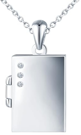MICSAVI Collier Photo Médaillon Carré en Argent 925 pour Femme, Pendentif Carré avec 3 Zircone Médaillon Porte Photo Personnalisable avec Chaîne Bijoux pour Fille Mère Épouse